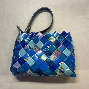 Woven Women's Mini Blue Hues Wristlet Gum/Candy Wrapper Plastic